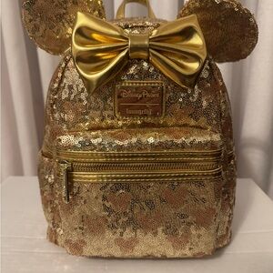 Loungefly Disney Anniversay Gold Glitter/Sequin back pack